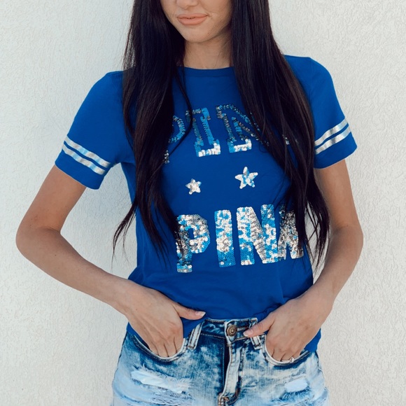PINK Victoria's Secret Tops - Victoria’s Secret Pink Sequin Star Tee Shirt